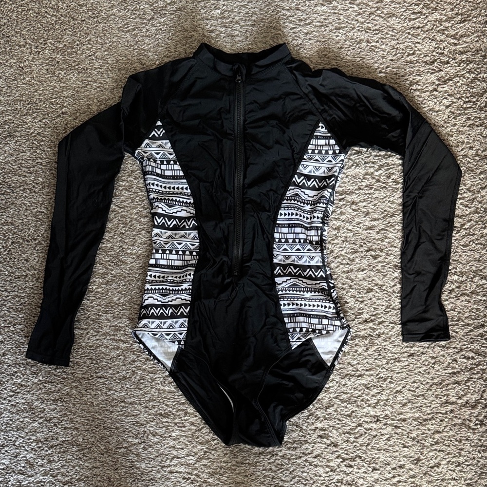 Amazon Black and White Patterned One Piece Swimsuit